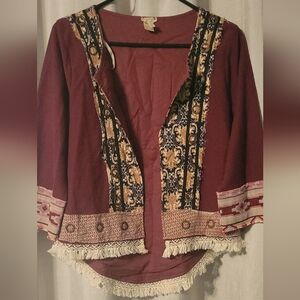 Buckle Burgundy and Beige Embroidered Jacket